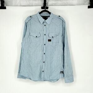 G-Star RAW Men's Blue Striped Western Snap Front Long Sleeve Shirt - Size XL